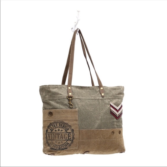 Myra Military Badge Canvas Tote Bag Up-cycled NWT - Picture 2 of 7